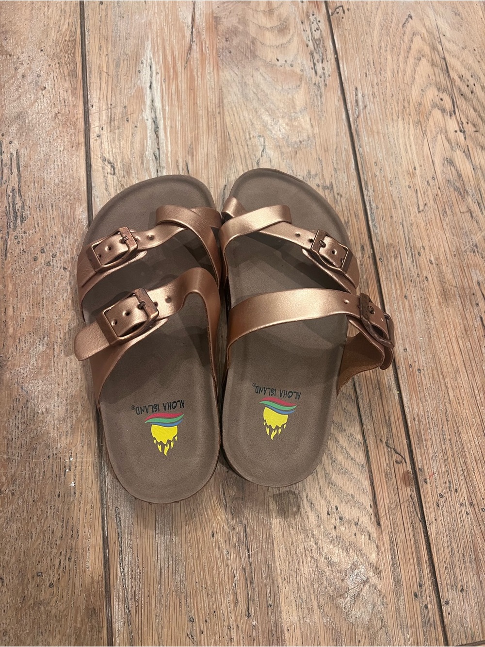 Aloha Island Children’s  Strappy Buckle Sandals Rose Gold Adjustable US 4/5